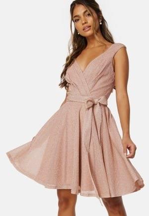 Goddiva Lurex Skater Dress Nude S (UK10)