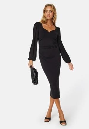 BUBBLEROOM Rudina puff sleeve midi dress Black XS