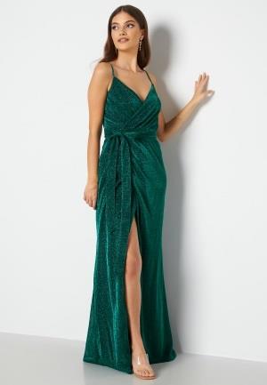 Goddiva Glitter Wrap Front Maxi Dress Emerald S (UK10)