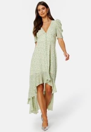 BUBBLEROOM Summer Luxe High-Low Midi Dress Green / Floral 34