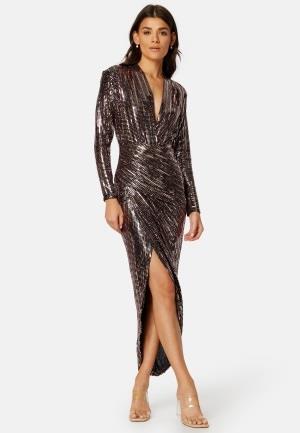 John Zack Sequin Rouch Maxi Dress Bronze B XL (UK16)