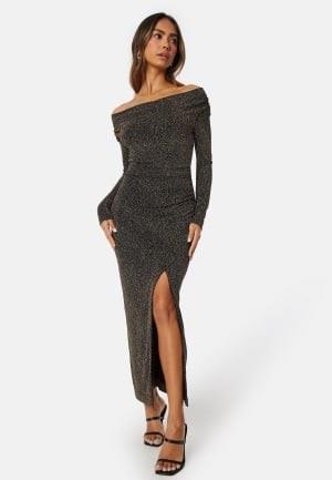 FOREVER NEW Reva Cowl Neck Glitter Midi Dress Gold Glitter 44