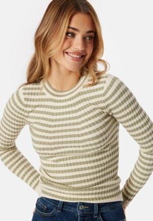 Pieces Pccrista LS O-Neck Knit Green/Beige S