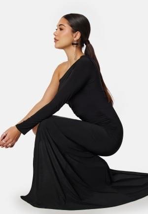 John Zack Long Sleeve One Shoulder Maxi Dress Black M (UK12)