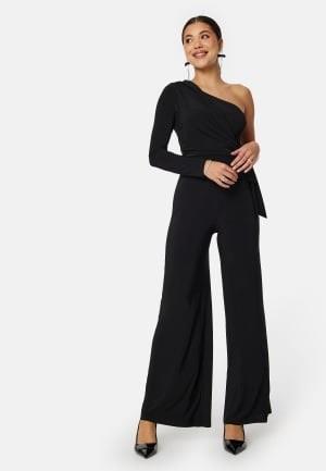 John Zack Long Sleeve One Shoulder Jumpsuit Black S L (UK14)