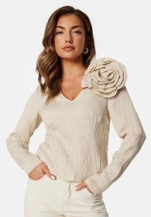 VILA Viflowery Short L/S V-Neck Top Cement 34