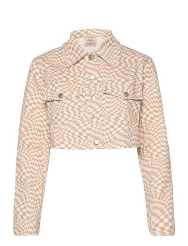 Short Jacket - Swirl Check Print Jakke Denimjakke Beige Barbara Kristo...