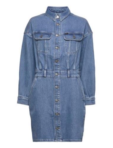 Button Down Dress Kort Kjole Blue Lee Jeans