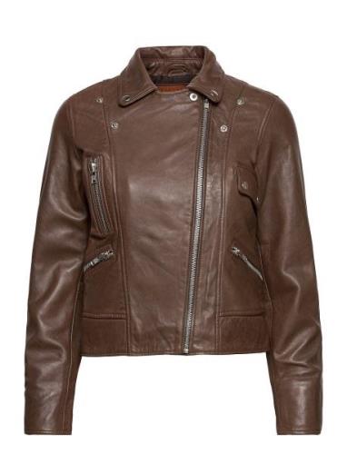 Kaley Leather Biker Læderjakke Skindjakke Brown Jofama