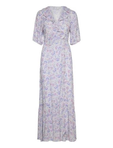 Jamilla Printed Wrap Dress Maxikjole Festkjole Blue Dante6