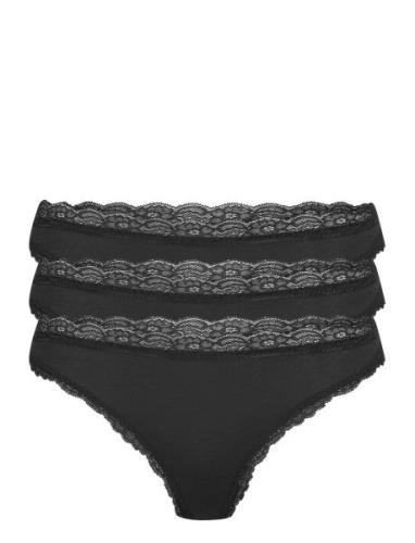 Brief 3-P Em Lace Thong Reg Co G-streng Undertøj Black Lindex