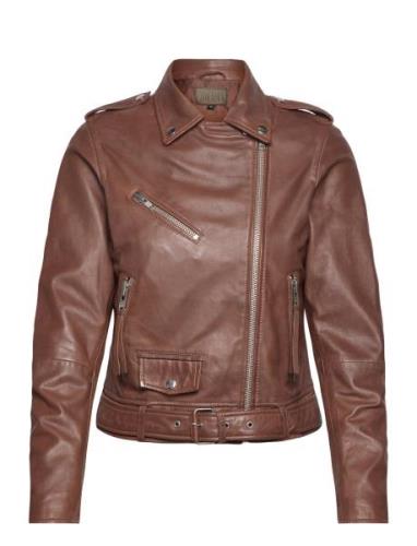 Rachel Leather Biker Læderjakke Skindjakke Brown Jofama