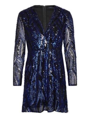 Deniz Embellished Ls Mini Dres Kort Kjole Blue French Connection