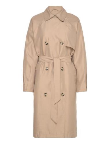 Vmdoreen Long Trenchcoat Boos Trenchcoat Frakke Beige Vero Moda