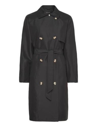 Vmdoreen Long Trenchcoat Boos Trenchcoat Frakke Black Vero Moda