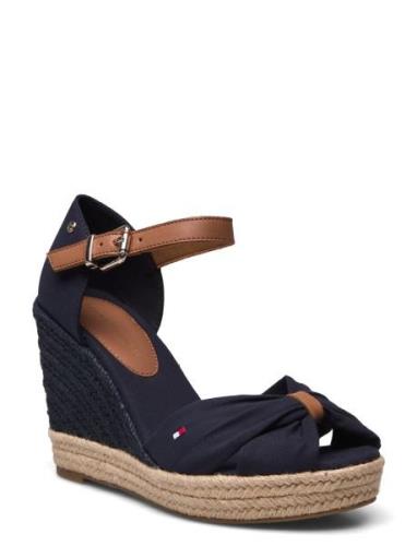 Basic Open Toe High Wedge Sko Med Kilehæl Blue Tommy Hilfiger