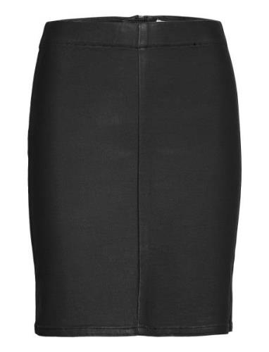 Objbelle Mw Supercoated Skirt Knælang Nederdel Black Object