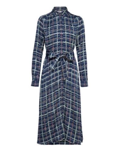 Checked Satin Dress, Lenzing™ Ecovero™ Knælang Kjole Navy Esprit Colle...