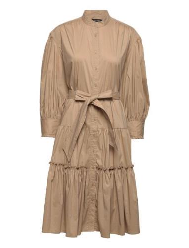 Cotton Blouson-Sleeve Shirtdress Knælang Kjole Brown Lauren Ralph Laur...