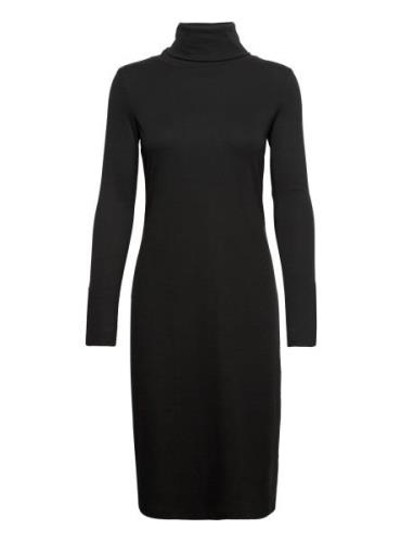 Cotton-Blend Turtleneck Dress Knælang Kjole Black Lauren Ralph Lauren