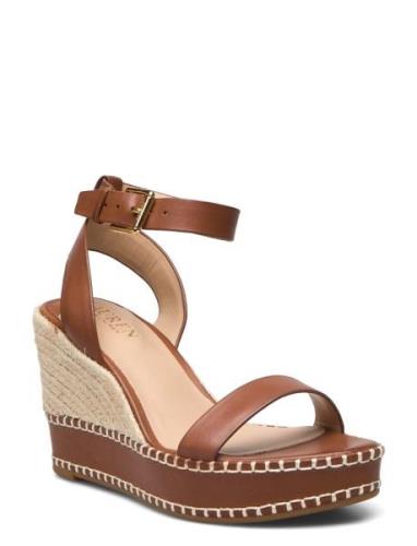 Hilarie Leather Espadrille Espadrillos Med Hæl Sandal Brown Lauren Ral...