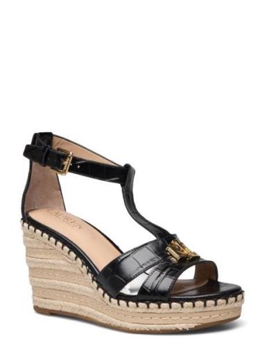 Large Croc Emboss-Hale Ii-Es-Wed Espadrillos Med Hæl Sandal Black Laur...