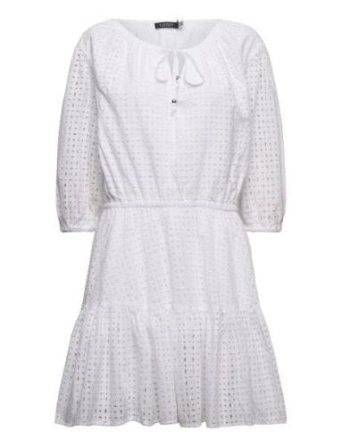 Eyelet-Embroidered Cotton Dress Kort Kjole White Lauren Ralph Lauren