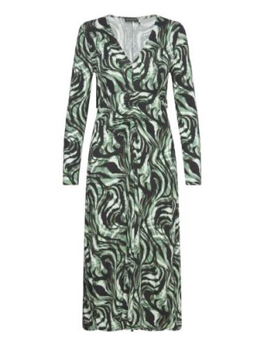 Slhanadi Printed V-Neck Dress Knælang Kjole Green Soaked In Luxury