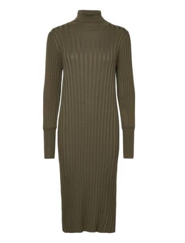 Srfelina Rollneck Dress Knit Knælang Kjole Green Soft Rebels