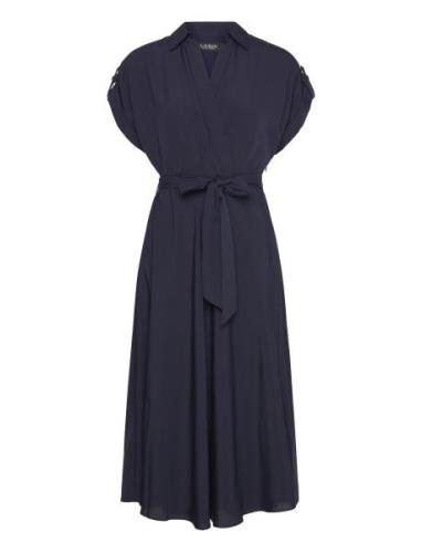 Belted Crepe Dress Knælang Kjole Navy Lauren Ralph Lauren