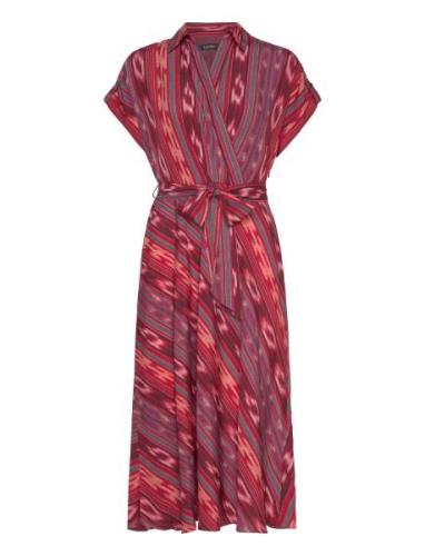 Geo-Striped Belted Crepe Dress Knælang Kjole Red Lauren Ralph Lauren