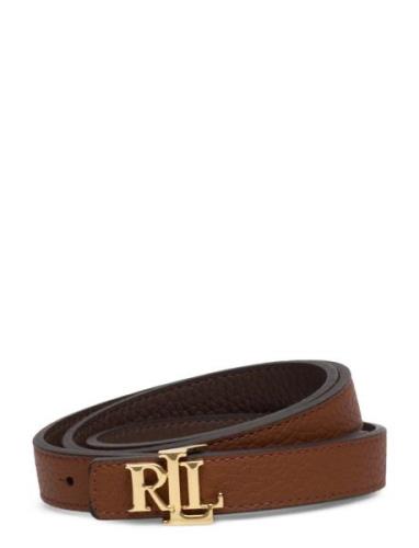 Logo Reversible Leather Skinny Belt Bælte Brown Lauren Ralph Lauren