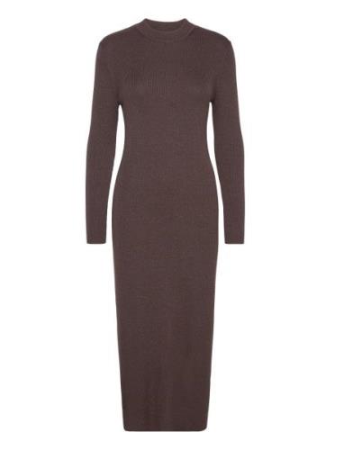 Slfeloise Ls Knit Dress Knælang Kjole Brown Selected Femme