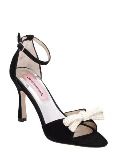 Ashley Pearl Bow Sandal Med Hæl Black Custommade