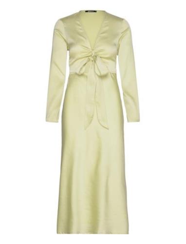 Tie Front Satin Midi Dress Knælang Kjole Yellow Gina Tricot