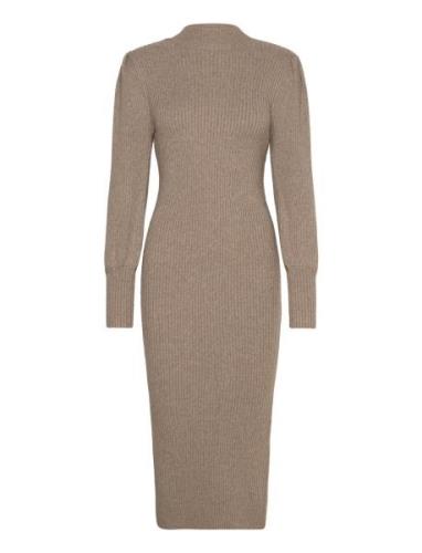 Onlkatia L/S Puff Long Slit Dress Ex Knt Knælang Kjole Beige ONLY