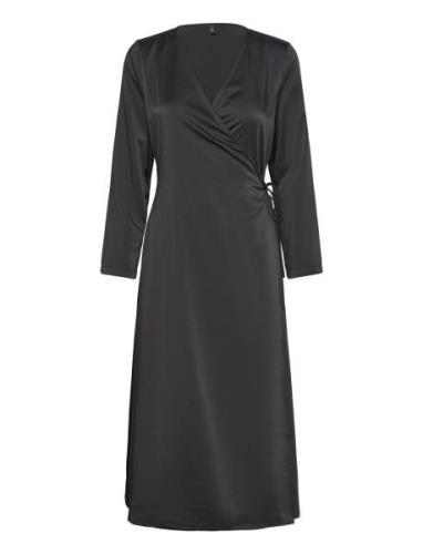 Onlthalia L/S Wrap Midi Dress Bf Ptm Knælang Kjole Black ONLY