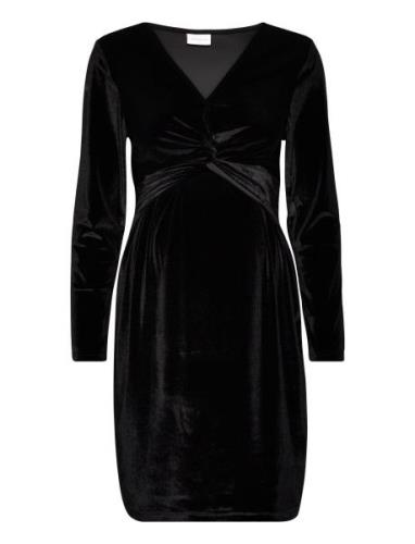 Mlsandra L/S Velvet Abk Dress Knælang Kjole Black Mamalicious