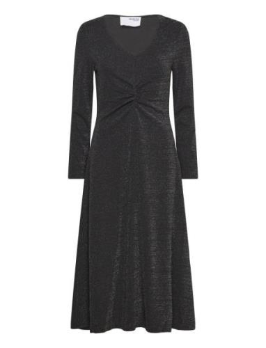 Slfrue Ls Midi Glitter Dress Knælang Kjole Black Selected Femme