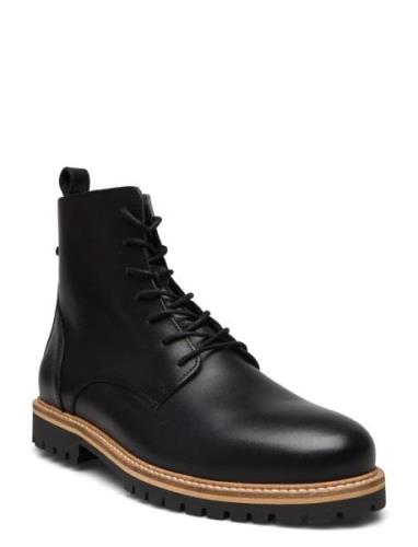 Biasim Lace Up Boot Leather Snørestøvler Black Bianco