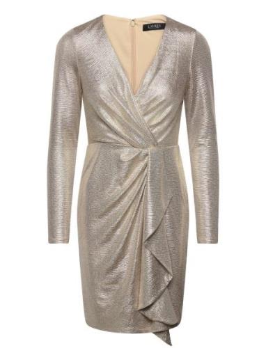 Metallic Knit Surplice Cocktail Dress Knælang Kjole Gold Lauren Ralph ...