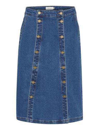 Crtin Denim Skirt Knælang Nederdel Blue Cream