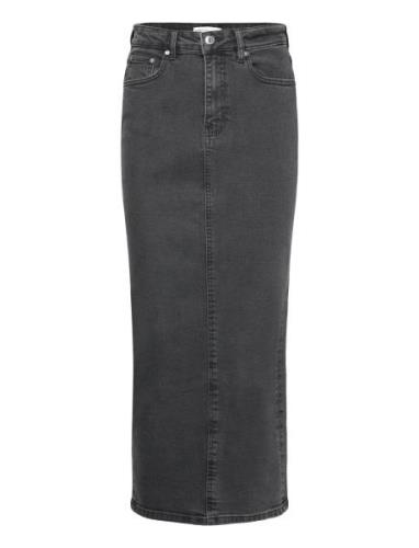 Column Denim Skirt Knælang Nederdel Grey Gina Tricot