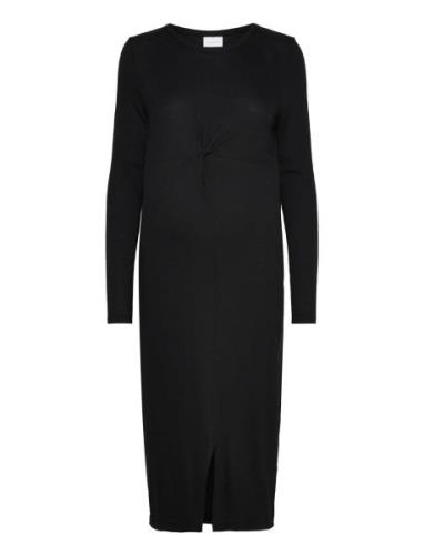 Mlbrynja L/S Jrs Midi Dress A. Knælang Kjole Black Mamalicious