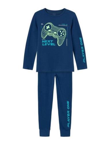 Nkmnightset Navy Peony Gaming Noos Pyjamassæt Blue Name It