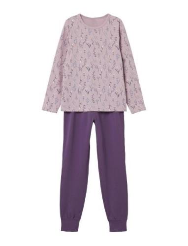 Nkfnightset Dawn Pink Flower Noos Pyjamassæt Purple Name It