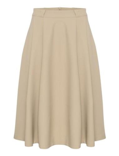 Meganmw Skirt Knælang Nederdel Beige My Essential Wardrobe