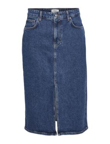 Objellen Mw Midi Denim Skirt Noos Knælang Nederdel Blue Object