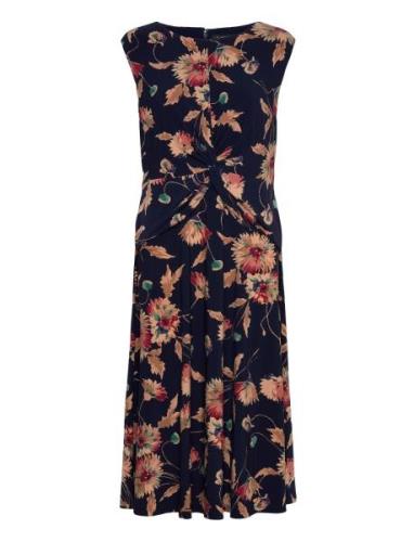 Floral Twist-Front Stretch Jersey Dress Knælang Kjole Navy Lauren Ralp...