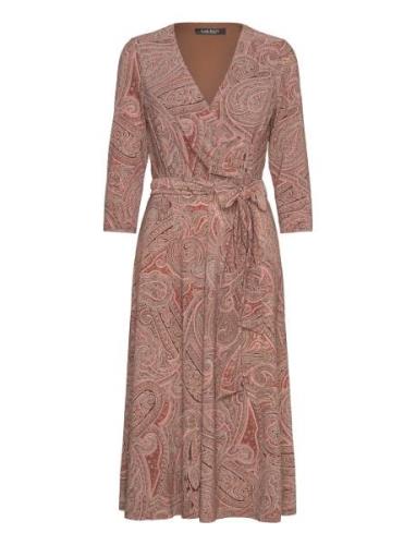 Paisley Surplice Stretch Jersey Dress Knælang Kjole Pink Lauren Ralph ...